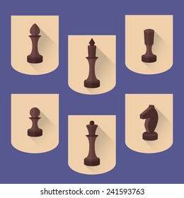 Wooden chess flat vector black set