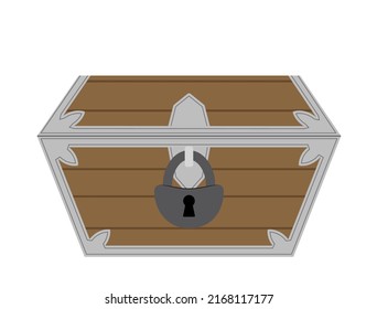 Wooden chest with big lock. Pirate. Cartoon, flat. Isolated vector illustration eps 10