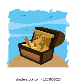 wooden chest box with global map and monocular