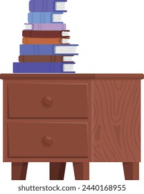 Wooden chest of drawers with book stack. Bedside table reading