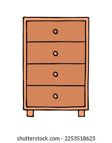 Wooden chest of drawers. Home wardrobe. Furniture dresser for the interior of the room. Vector vector illustration hand drawn isolated on a white background. Outline style sketch