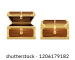 Wooden chest realistic set with images of opened and closed empty treasure coffers on blank background vector illustration