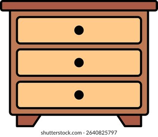 Wooden chest with three drawers illustration