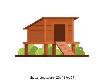 Wooden chicken coop. Simple flat illustration.