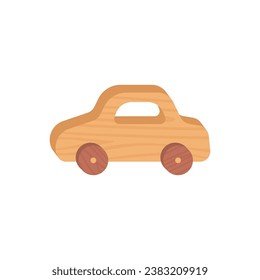 Carro de juguete infantil de madera, ilustración vectorial aislada en fondo blanco, estilo de dibujos animados. Un bonito coche marrón para los juegos para bebés y las animaciones de materiales naturales. Icono plano simple.