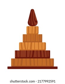 Wooden children toy pyramid icon. Vector illustration