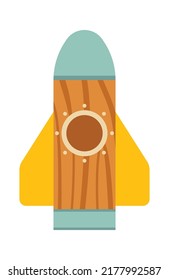 Wooden children toy rocket icon. Vector illustration