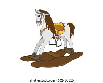 Wooden children's toy horse on a white background. Vector Illustration. 
