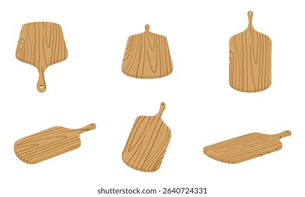 wooden chopping board or cutting board set with wood grain vector illustration isolated on white background.	