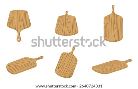 wooden chopping board or cutting board set with wood grain vector illustration isolated on white background.	