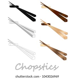 Wooden chopsticks isolated on white background illustration set