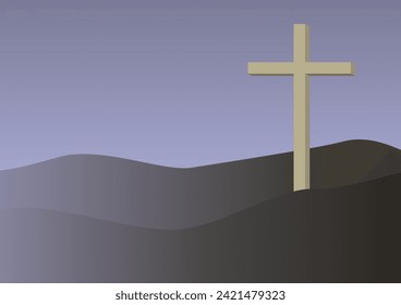 Wooden Christ Cross on the Mountain With Light Leak Background, Suitable for Religion Concept.