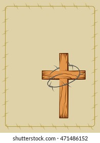 Wooden Christian Cross With Barbed Wire Vector Art