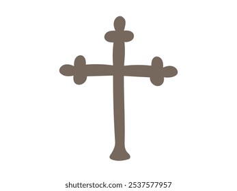 Silueta de madera de la cruz cristiana aislada en el fondo blanco. Concepto de Símbolo Religioso, Fe, Espiritualidad, Religión. Elemento de diseño para impresiones e iconos.