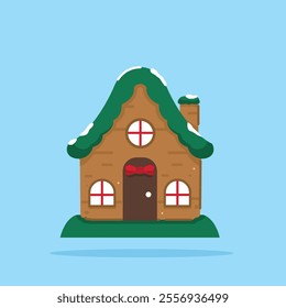 wooden christmas house with snow in flat style, suitable for posters and web icons