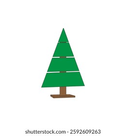Wooden Christmas tree vector illustration on white background. Holiday new year celebration decoration