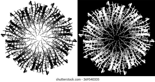 Wooden circle grungy background texture in black and white