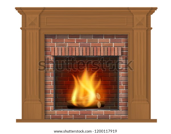Wooden Classic Fireplace Wooden Surround Decorative Stock Image