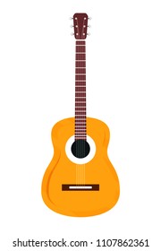 Wooden classic guitar isolated on white background. Flat style of illustration