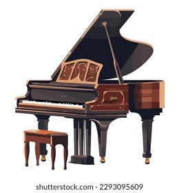 Wooden classic piano design over white