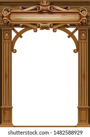 Wooden classic vintage arch of the portal door with the columns. Vector graphics. The entrance of the facade or the framing of the furniture.