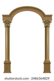 Arco clásico de madera de la puerta del portal con las columnas. Vector gráfico. La entrada de la fachada o el encuadre de los muebles.