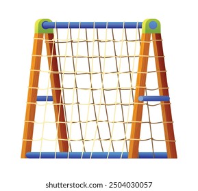 Wooden climbing frame with net rope. Vector cartoon illustration