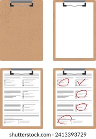 wooden clip board and test papers illustration