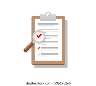 Wooden Clipboard and Check Marks. Flat Style Design Vector Illustration on White Background