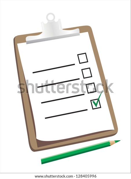 Wooden Clipboard Holding Ticked Checklist Pencil Stock Vector (Royalty ...