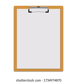 Wooden clipboard holding a white paper/document, realistic illustration on a white background