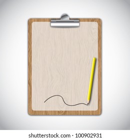 Wooden clipboard with line by yellow pencil.