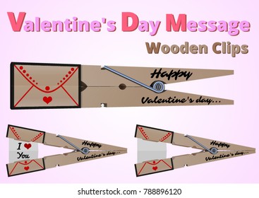 Wooden Clips are designed as text boxes for Valentine's Day. And the paper is written inside 3D style.