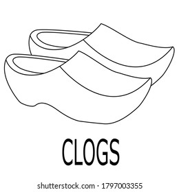 Wooden clogs or klomp, traditional holland dutch shoes. Vector illustration, icon