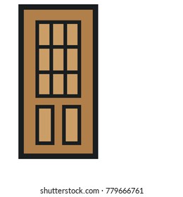 Wooden Closed Front Door Entrance Modern Interior Design. Minimal Color Flat Line Outline Stroke Icon Illustration