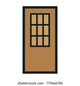 Wooden Closed Front Door Entrance Modern Interior Design. Minimal Color Flat Line Outline Stroke Icon Illustration