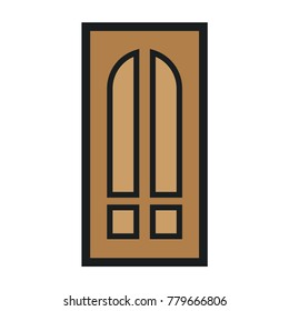 Wooden Closed Front Door Entrance Modern Interior Design. Minimal Color Flat Line Outline Stroke Icon Illustration