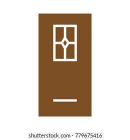 Wooden Closed Front Door Entrance Modern Interior Design. Minimal Flat Line Outline Solid Icon Illustration