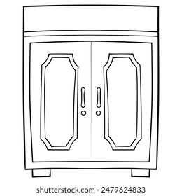 wooden closet top-down view illustration hand drawn outline vector