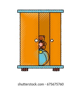 wooden closet with toys