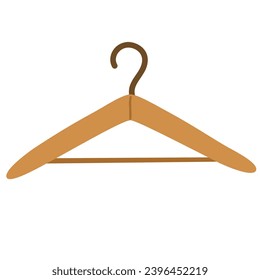 Wooden clothes hanger. Apparel accessory for hanging top and bottom garments. Wardrobe, closet item for storage. Flat vector illustration isolated on white background