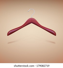 Wooden clothes hanger on a cream background. Realistic vector illustration