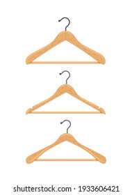 Wooden clothes hanger. Clothes hanger on a white background. 3 types of hangers. Vector flat illustration