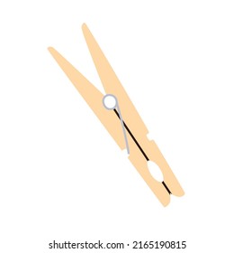 Wooden clothespin, laundry holder. Wood clothes peg, pin. Clamp accessory for holding, hanging. Flat vector illustration isolated on white background