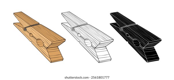 Wooden clothespin on white background