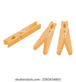 Wooden Clothespin Vector. Clothespin Icon. Clothes Dryer. Wooden Household Supplies.