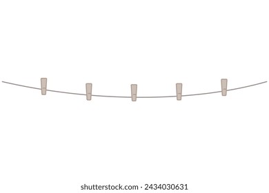 Pinzas o clavijas de madera colgando en un tendedero de cuerda en vector
