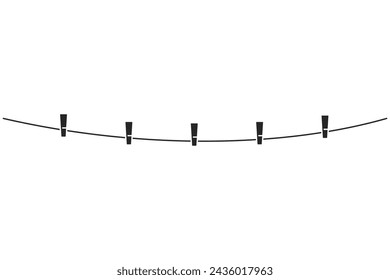 Pinzas o clavijas de madera colgando en un tendedero de cuerda en vector
