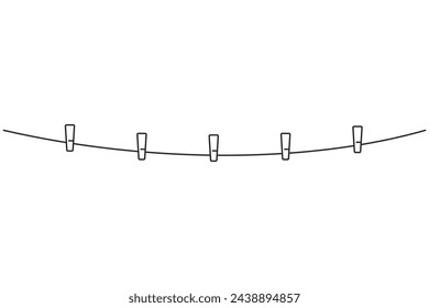 Pinzas o clavijas de madera colgando en un tendedero de cuerda en vector