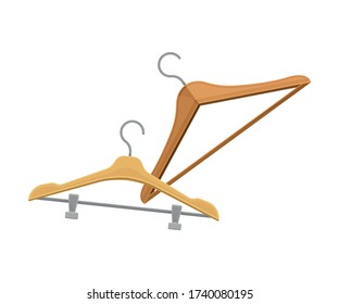 Wooden Clothing Hanger as Sewing and Tailoring Equipment Vector Illustration